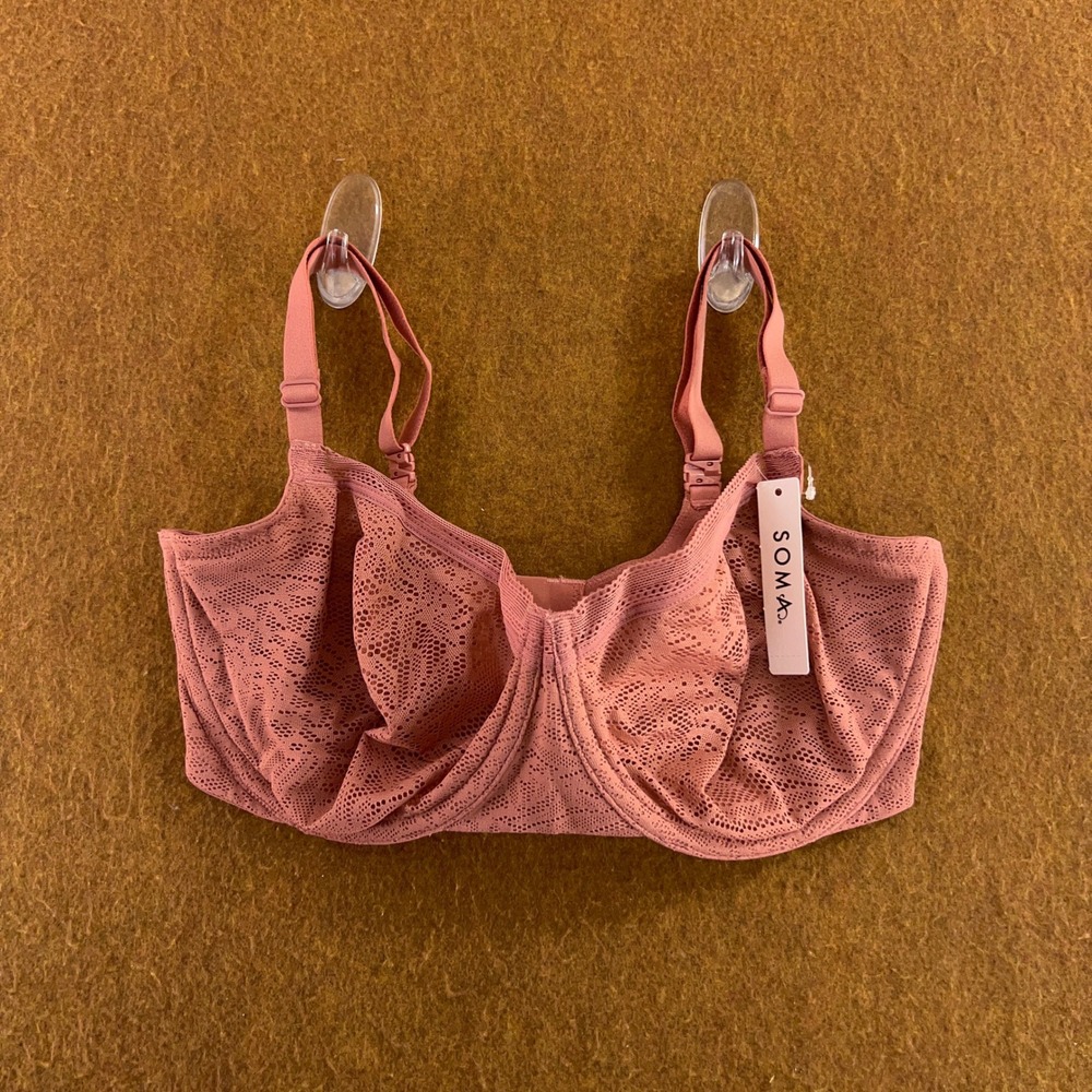 Soma Womens 34DDD Clay Rose Stretch Lace Balconette Bra NWT